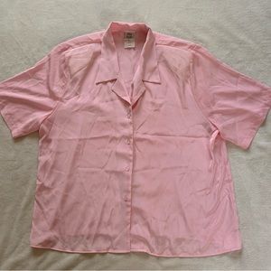 Elite Vintage 80s Unisex Light Pink Boxy Button Up Blouse Short Sleeve Shirt